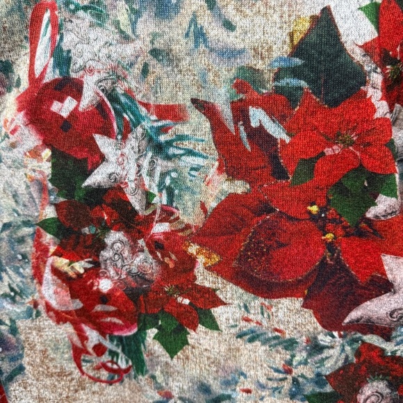 One World NWT Poinsettia Holiday Asymmetrical Top 2X Rhinestone Floral Christmas - Picture 4 of 14